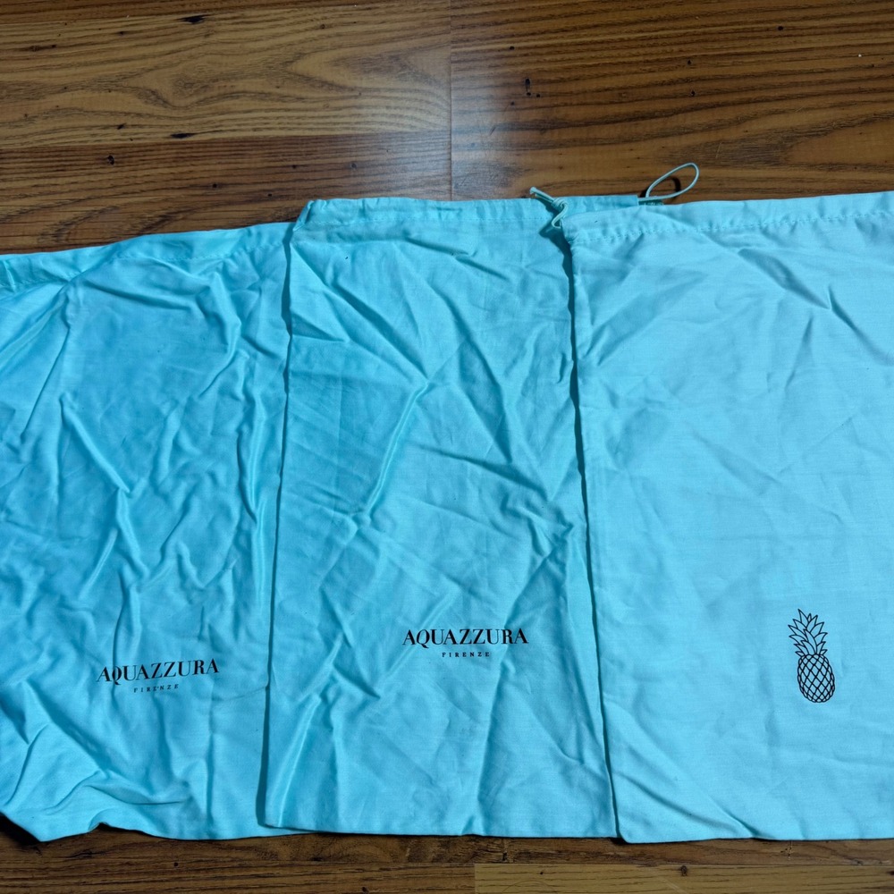 Aquazzura Firenze Turquoise Blue Shoe Dust Bags Set o3 Pineapple Logo Drawstring